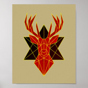 Poster Art géométrique cerf animal illustration rouge mod