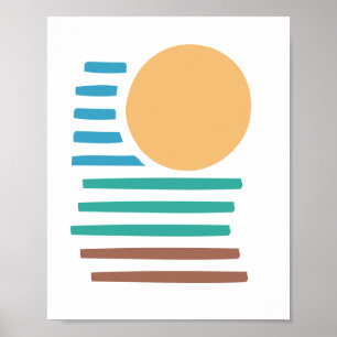 Poster Art géométrique - coucher de soleil sur la plage