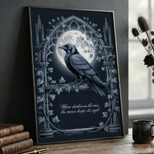 Poster Art gothique corbeau onyx lunatique