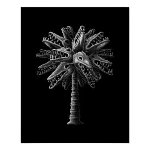 Poster Art Gothique Crânes Noir Blanc Arbre Horreur