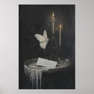 Poster Art gothique victorien lettre blanche papillon de