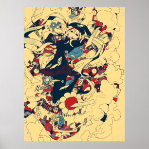 Poster Art graphique de la voile des Roses japonais Vinta