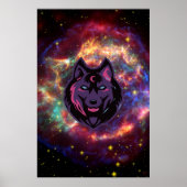 Poster Art Graphique, Illustration de loup cosmique viole (Devant)