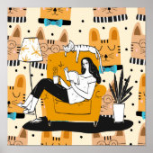 Poster Art graphique moderne de lecture de fille (Devant)