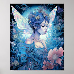 Poster Art Imaginaire Fairy Bleu