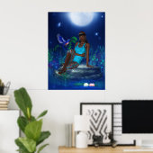 Poster Art Imaginaire Lune Fille Oiseau Fille (Bureau à domicile)