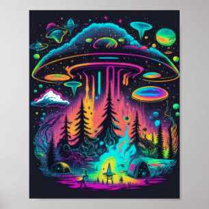 Poster Art Imaginaire UFO psychédélique