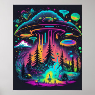 Poster Art Imaginaire UFO psychédélique