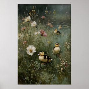 Poster Art imprimable de canetons antiques, canard minima