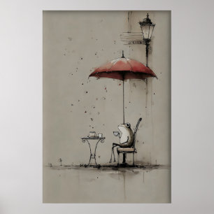 Poster Art imprimable de grenouille qui boit du café, Caf