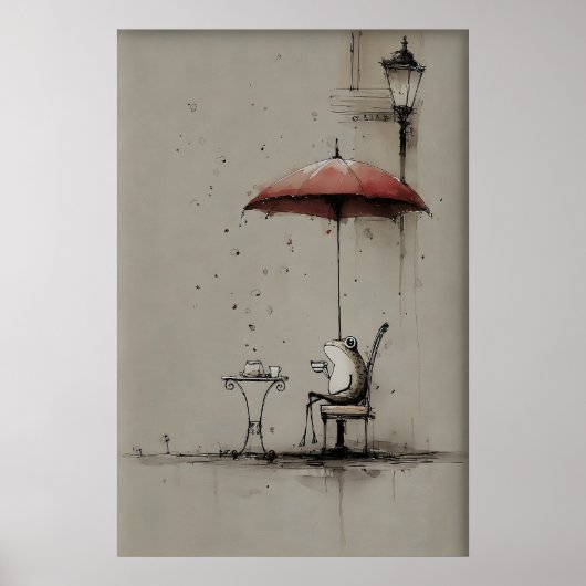 Poster Art imprimable de grenouille qui boit du café, Caf (Devant)