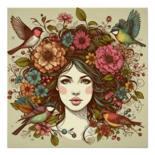 Poster Art Imprimer Oiseaux Chanson À L'Automne