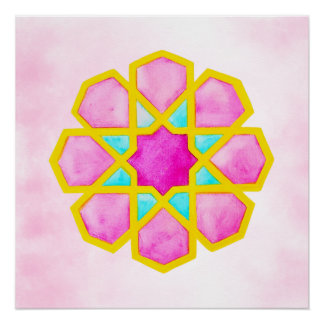 Poster Art islamique géométrique rose