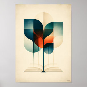 Poster Art Japandi géométrique de lecture de forêt pour l