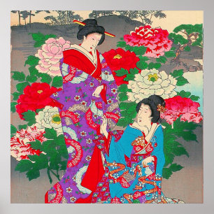 Poster Art japonais - deux femmes parlant dans la