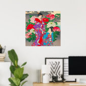 Poster Art Japonais - Deux Femmes Parlant Dans Le Jardin (Bureau à domicile)