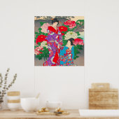 Poster Art Japonais - Deux Femmes Parlant Dans Le Jardin (Cuisine)