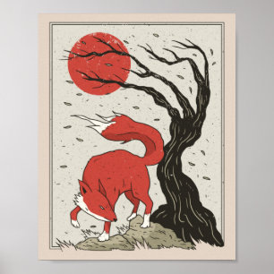 Poster Art japonais Fox