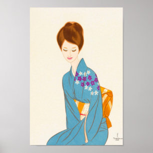 Poster Art japonais tendre de portrait de dame de