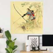 Poster Art Japonais - Un Samouraï Avec Arc À Longbow Et F (Bureau à domicile)