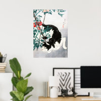 Art Japonais Vintage Chat Noir et Blanc Tomate