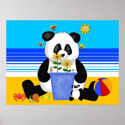 Poster Art Kind Panda aan het strand (Voorkant)