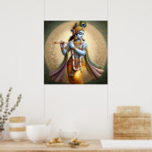 Poster Art Krishna au clair de lune : divinité de la flût (Cuisine)
