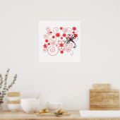 Poster Art libellule fleurs (Cuisine)
