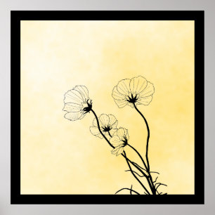 Poster art linéaire floral d'orchidée sur jaune