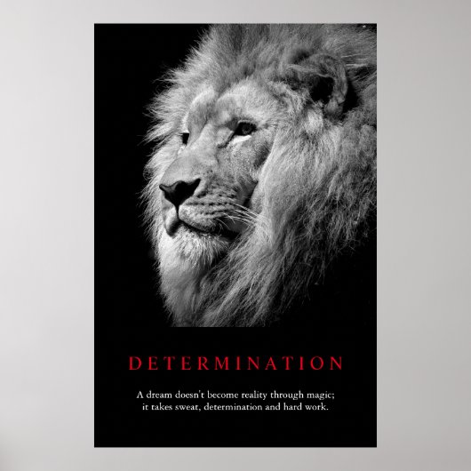 Poster Art Lion de détermination motivationnelle noir et  (Devant)