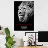 Poster Art Lion de détermination motivationnelle noir et  (Bureau à domicile)
