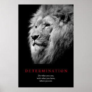 Poster Art Lion de détermination motivationnelle noir et