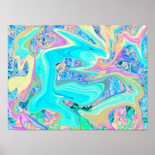 Poster Art Liquide Bleu Aqua Rétro sur Hydrangeas Abstrai (Devant)