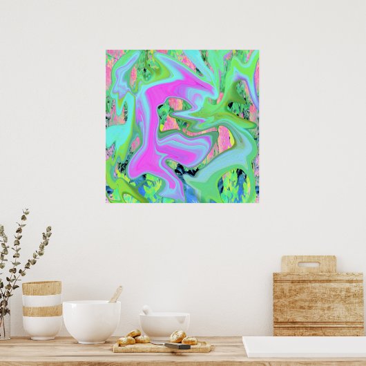 Poster Art Liquide rose et bleu clair rétro sur Hydrangea (Cuisine)