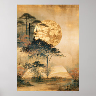 Poster Art littéraire Neo-Rinpa Forêt au clair de lune