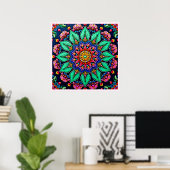 Poster Art mandala floral vibrant (Bureau à domicile)