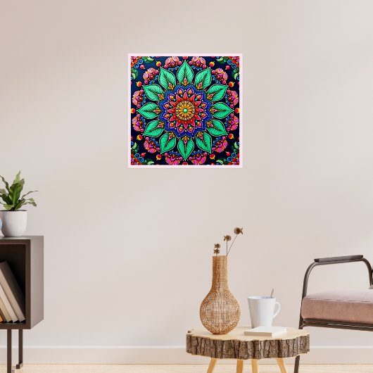 Poster Art mandala floral vibrant (Salon 3)