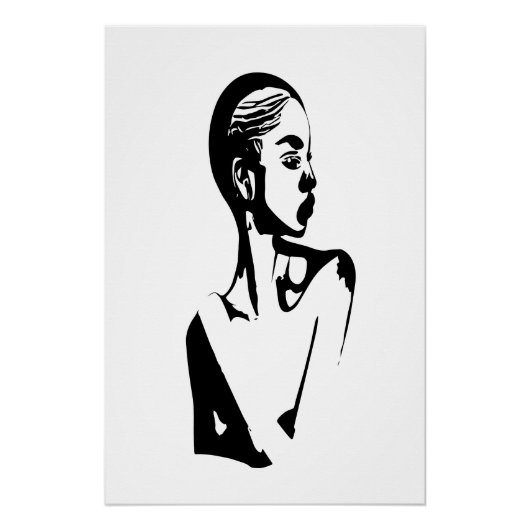 Poster art minimal noir et blanc femme posant mur art (Devant)