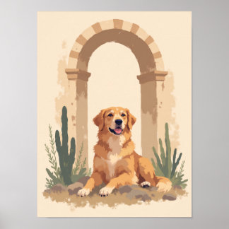 Poster Art minimaliste Boho Golden Retriever