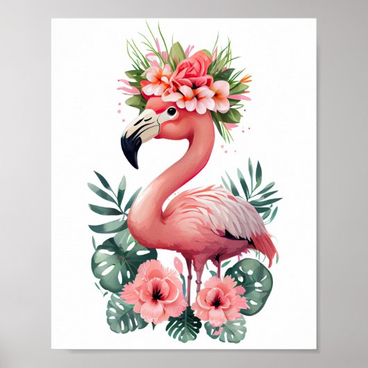 Poster art minimaliste de flamant rose aquarelle (Devant)