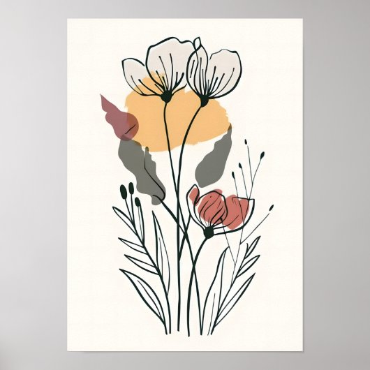 Poster Art minimaliste en ligne de fleurs (Devant)