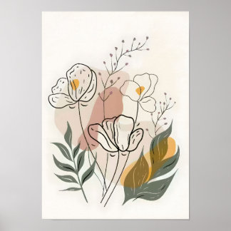 Poster Art minimaliste en ligne de fleurs