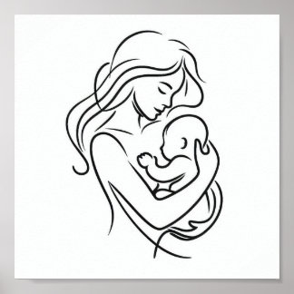 Poster Art minimaliste en ligne de Maman et Bébé