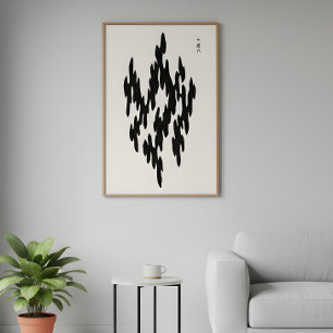Poster Art minimaliste japonais en bloc de bois noir et b