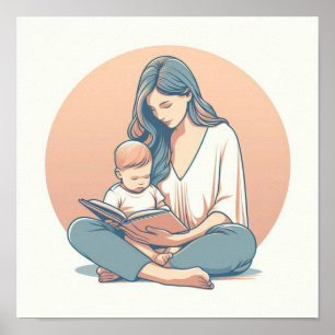 Poster Art minimaliste pastel de maman avec bébé
