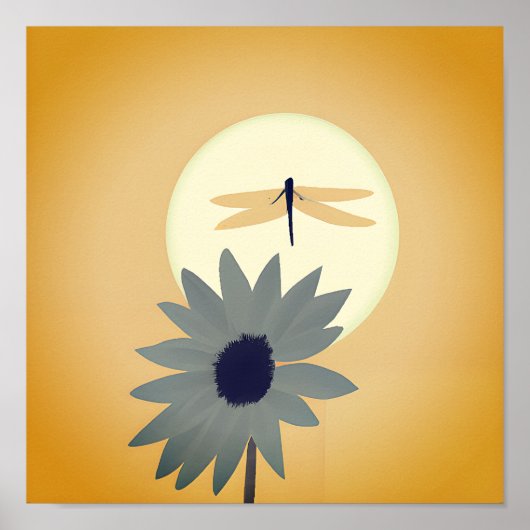 Poster Art minimaliste tournesol et libellule  (Devant)