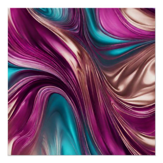 Poster Art moderne Abstrait Fluid - Magenta Turquoise Gol (Devant)