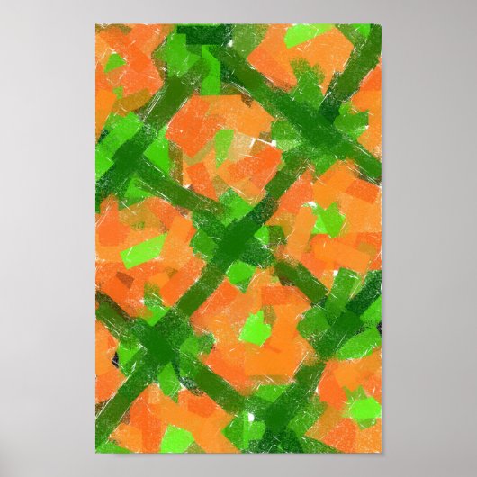 Poster Art Moderne Abstrait vert et orange (Devant)