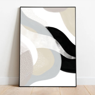 Poster Art moderne blanc et gris, couleurs crème chic