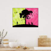 Poster Art moderne - Ciel vert et rose avec arbre (Cuisine)